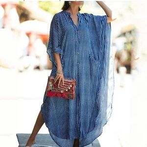 Striped Blue kaftan Coverup